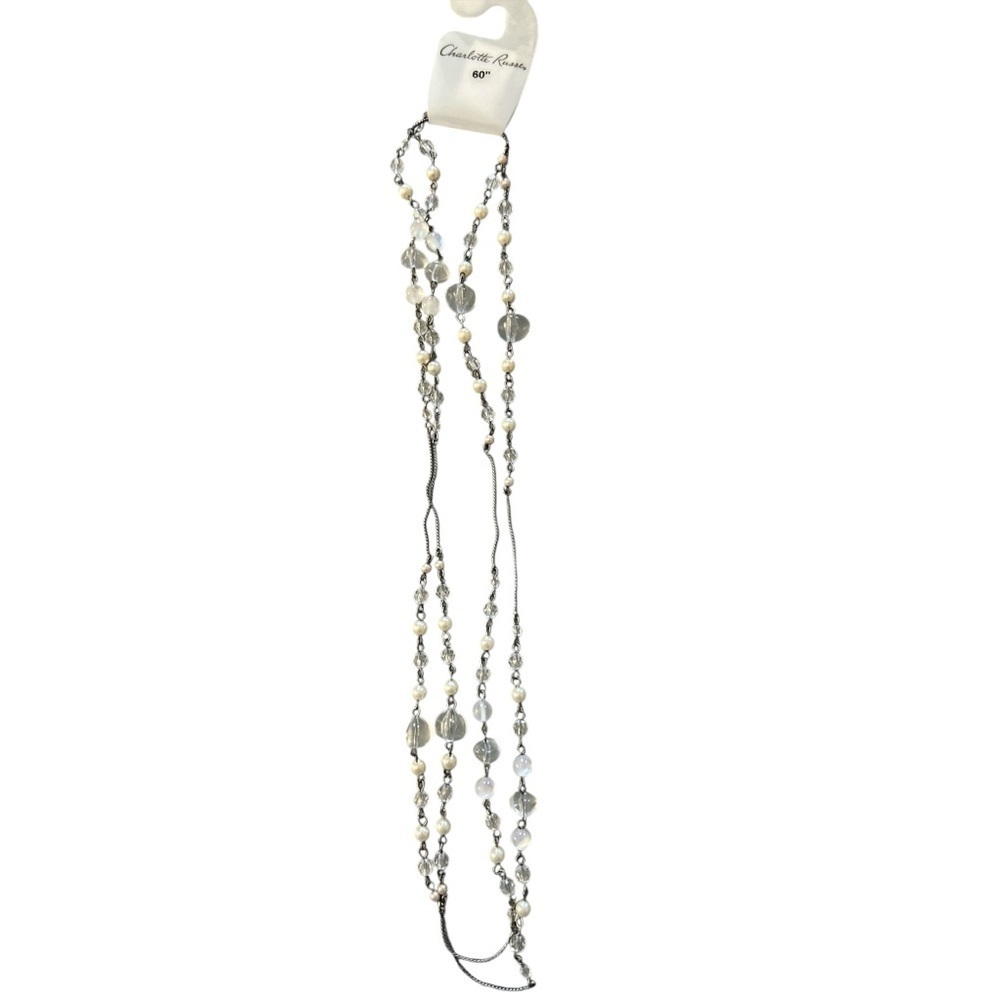 Charlotte Russe Long White Clear Beaded Necklace NWT